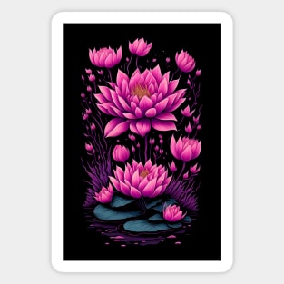 Pink water lilies magic night Magnet